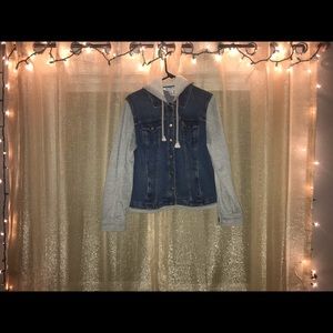 Denim jacket & hoodie mashup